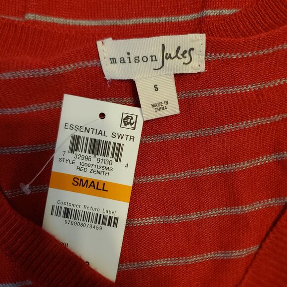 Maison Jules Juniors Red Striped Pullover Sweater S - Picture 8 of 10